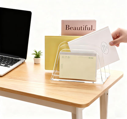 YUXUN Clear Acrylic Desktop File Sorter Organizer,Upright File Organizer, 3-Section Bookshelf for Home Office & Classroom