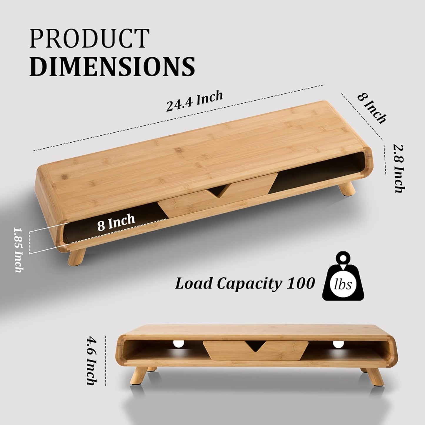 Homerays Monitor Stand with Drawer, Exquisite Computer Monitor Stand for Desk, Ergonomic Wood Monitor Stand Riser for Computer,Laptop,Printer,TV,Bamboo,White