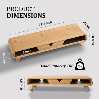 Homerays Monitor Stand with Drawer, Exquisite Computer Monitor Stand for Desk, Ergonomic Wood Monitor Stand Riser for Computer,Laptop,Printer,TV,Bamboo,White