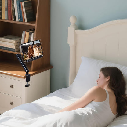 ASIEIT Desk Clamp Book Stand, Aluminum Book Holder Adjustable Height & Angle, Cookbook Stand for Kitchen, Recipe Book Holder with 360° Swivel Base, Book Stand for Reading, Office, Laptop