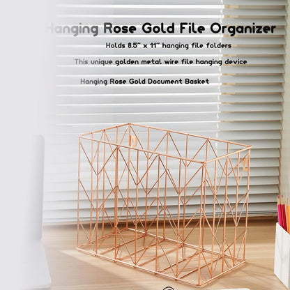 Hanging Rose Gold File Organizer, equipped with a 6-piece set of rose gold desktop accessories
