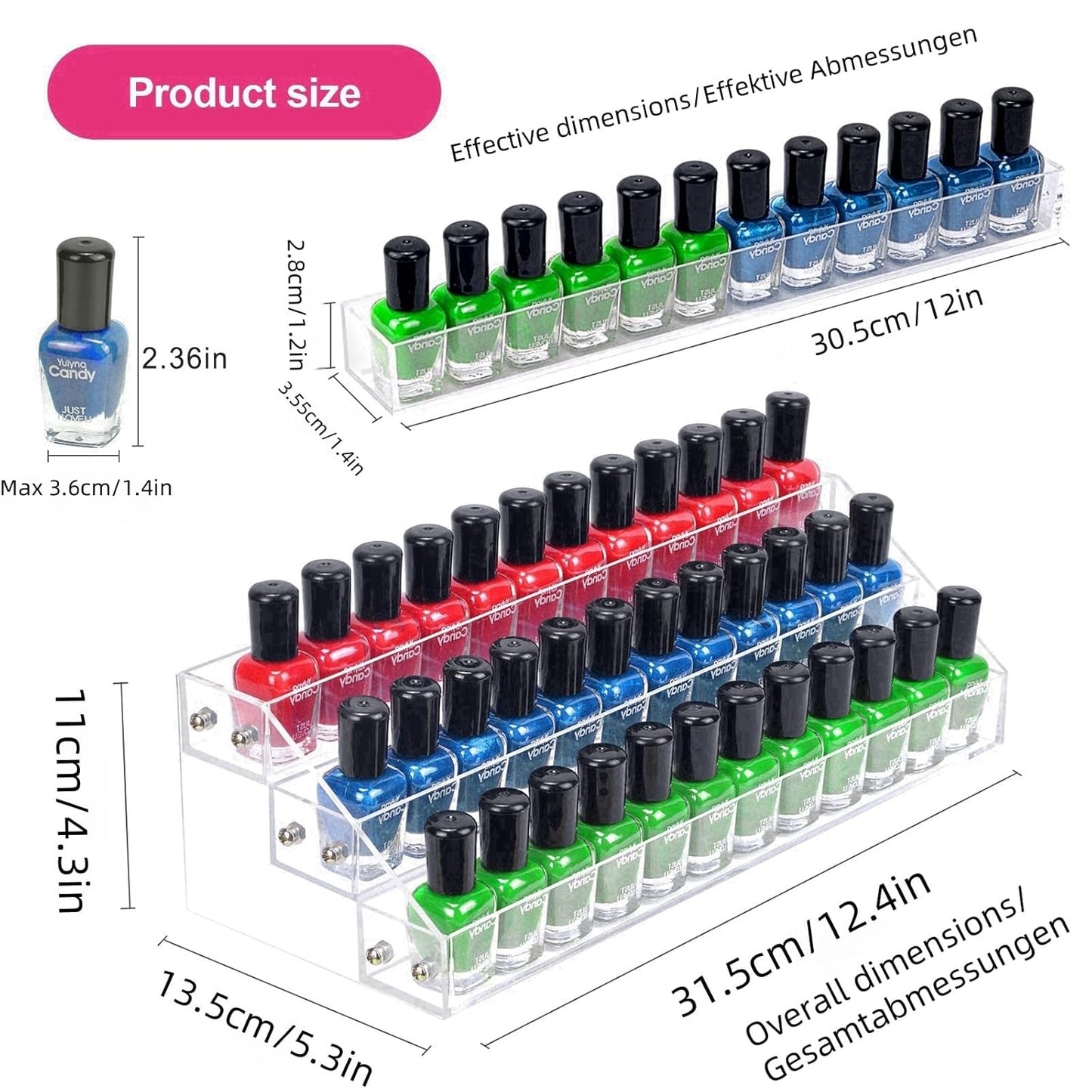 Acrylic Nail Polish Organizer Rack, 6 Tier Holder Stand, Paint Rack Gel Nail Polish Shelf Display, Sunglass Organizer, Essential Oils Storage Shelf, Holds Up to 72 Bottles