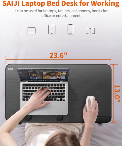 SAIJI Height & Angle Adjustable Laptop Stand for Bed, Lap Desk Bed Tray Table, Light Weight Foldable Portable Laptop Table for Couch Sofa Chair Floor Desk for Adults, Kids (52*30cm Black)