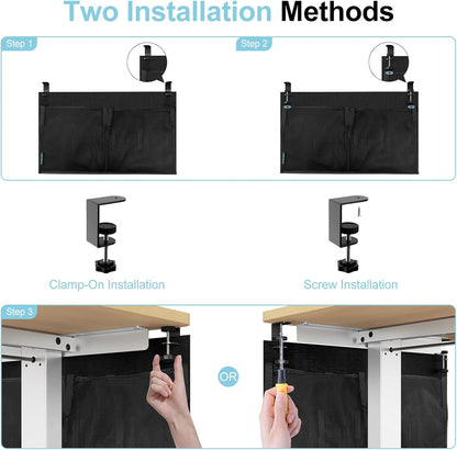 No Drill Under Desk Cable Management and Privacy Panel 2 in 1 | Modesty Panel with Cord Organizer |Felt Standing Desk Back Skirt for Office,Home(47.2")