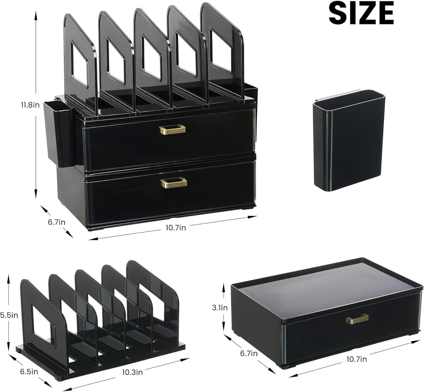 LALOBLUE Acrylic Desk Organizer with Drawer and Vertical File Holder, Desk Organizers and Accessories, Multi-Functional Office Supplies Organizer for Home or Work Desk, White