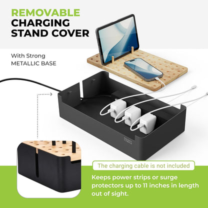 Prosumer's Choice Wooden Charging Station Organizer - 5-Port Base for Phones, Tablets and Laptops - Multi-Device Docking Station with Removable Divider Slots - Cord Box with Cable Management - Bamboo