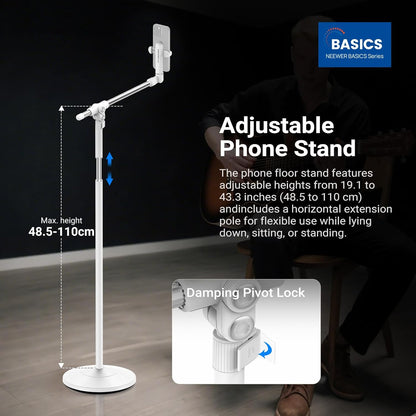 NEEWER Basics Cell Phone Stand for Desk, Adjustable Phone Holder Clamp with Weighted Metal Base, Office Table Phone Mount Compatible with iPhone 16 15 Pro Max Plus Samsung for Video Recording, ST006