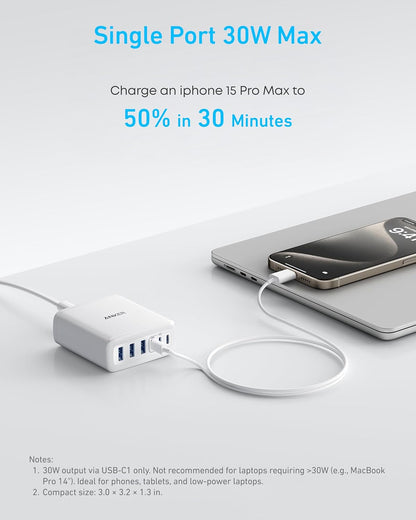 Anker Desktop Charger, Fast Charging USB C Charger with 112W Max 6-Port Desk Accessories for Home Office, Campatible with Multiple Devices, iPhone, iPad, MacBook, Galaxy and More (Cable Not Included)