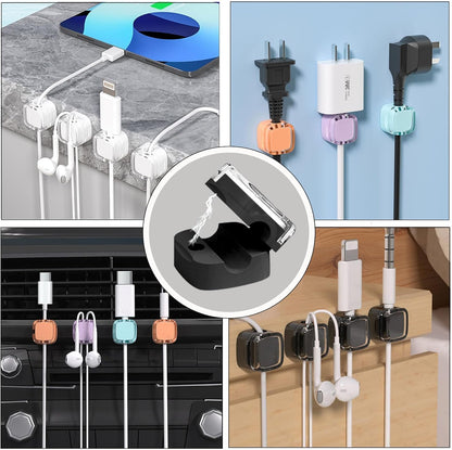 IFNOW 6 Pack Magnetic Cable Clips for Nightstand Black and White Self Adhesive Cord Holder Adjustable Clip for Desk, Nightstand, Phone Charger, Computer, Home, Office, Car