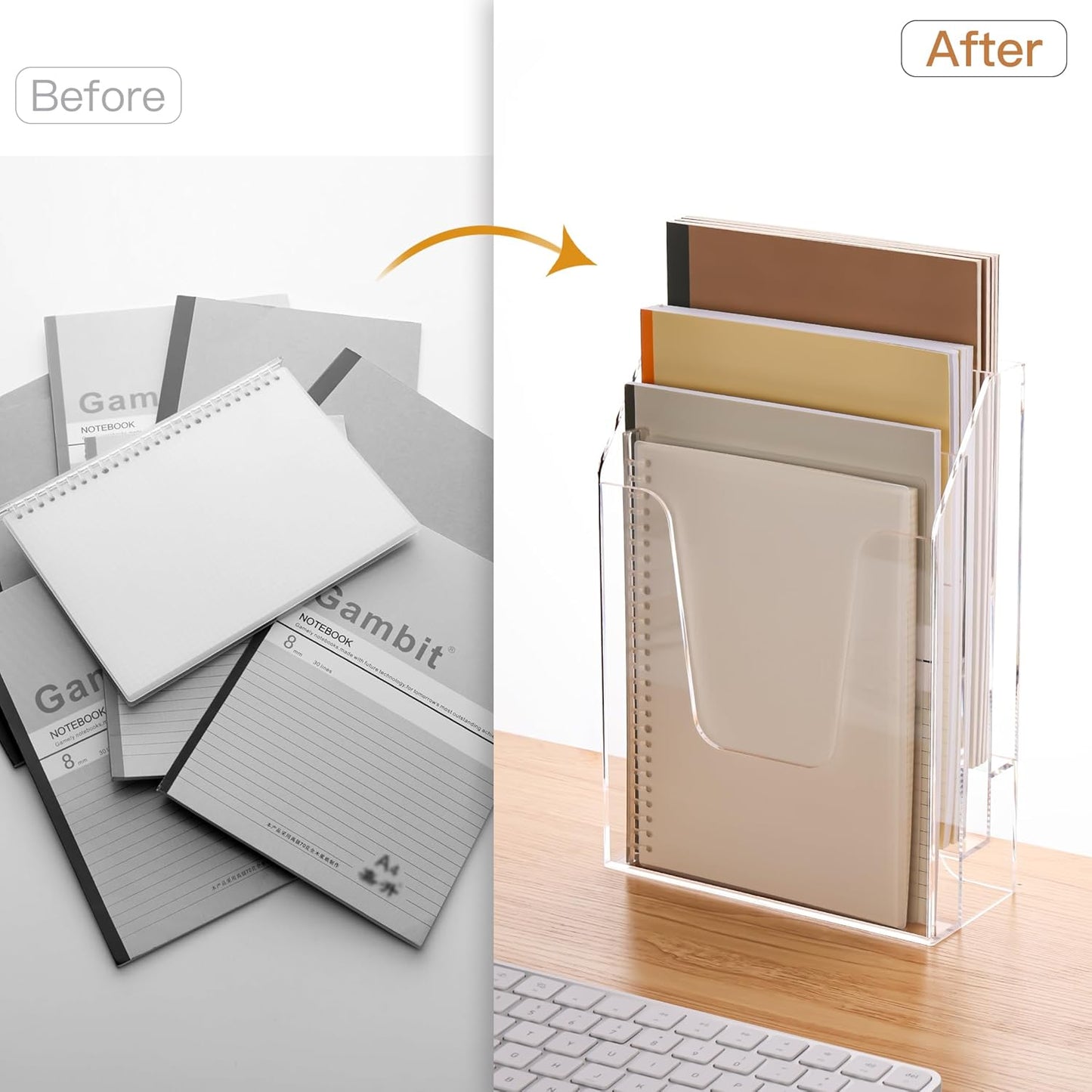YUXUN Acrylic File Folder Holder, Vertical File Storage, Clear Desktop Organizer, 2 Pockets