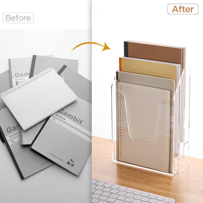 YUXUN Acrylic File Folder Holder, Vertical File Storage, Clear Desktop Organizer, 2 Pockets