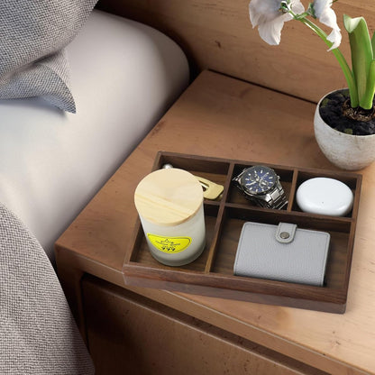 MultiBey Acacia Wood Valet Tray Nightstand Organizer, Wooden Valet Trays for Men Women, Wood Desk Organizer Drawer, EDC Essentials Catchall Tray for Phones, Watch, Pens, Keys