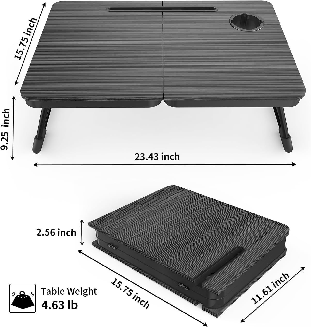 BUYIFY Foldable Laptop Bed Desk for Couch, Sofa - Large Lap Desk Tray Table with Cup Holder and Tablet Slot - Portable Notebook Stand for Eating, Writing, Studying and WFH -NEW-006