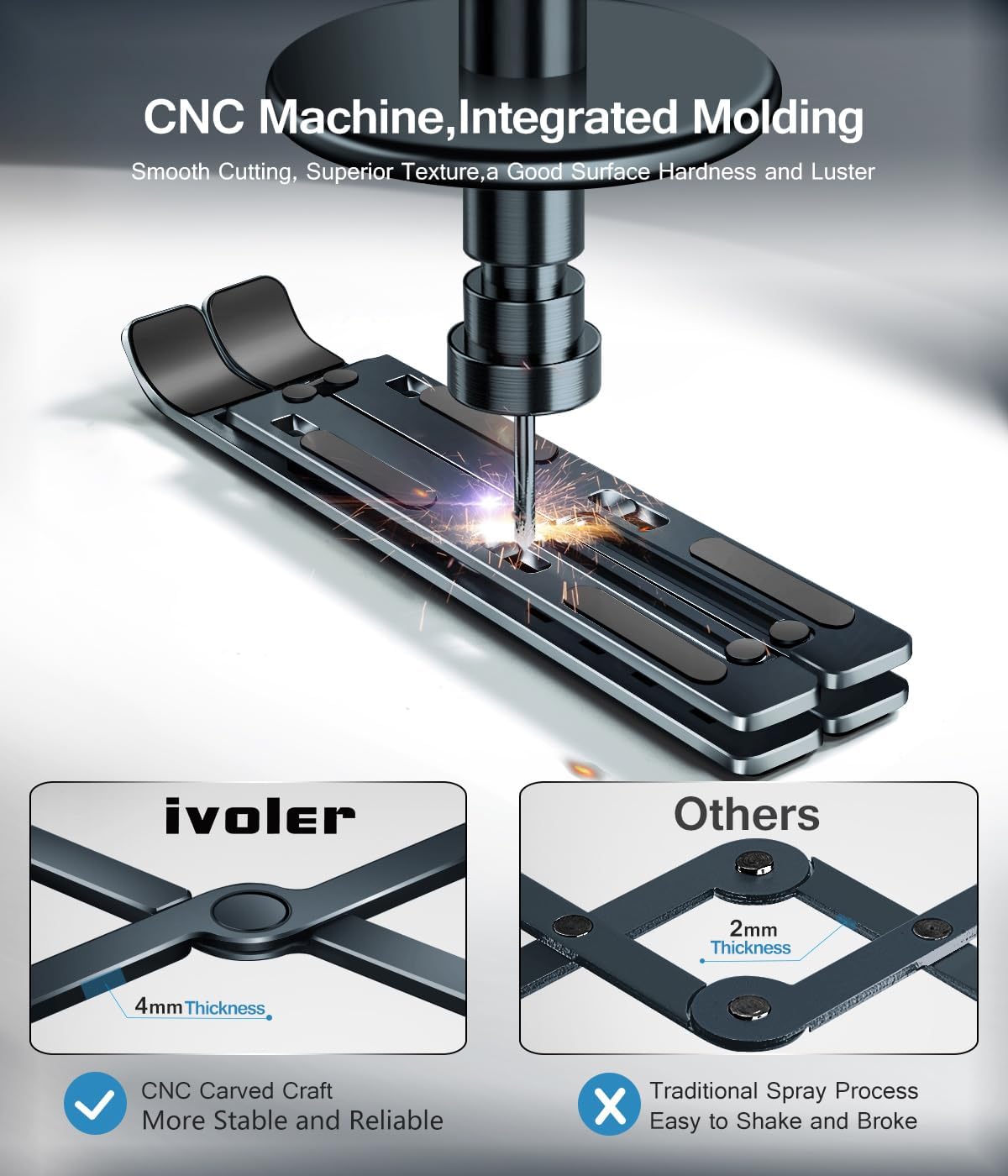 ivoler Laptop Stand, Laptop Holder Riser Computer Tablet Stand, 6 Angles Adjustable Aluminum Ergonomic Foldable Portable Desktop Holder Compatible with 10-15.6” MacBook,iPad, HP, Dell, Lenovo Silver