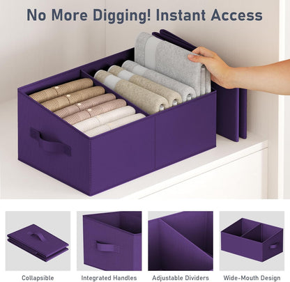 DIMJ Closet Storage Bins, 6 Pack Storage Baskets for Shelves, Foldable Closet Organizer with Handle, Linen Closet Organizers and Storage for Clothes, Toys, Towel, Books (Black)