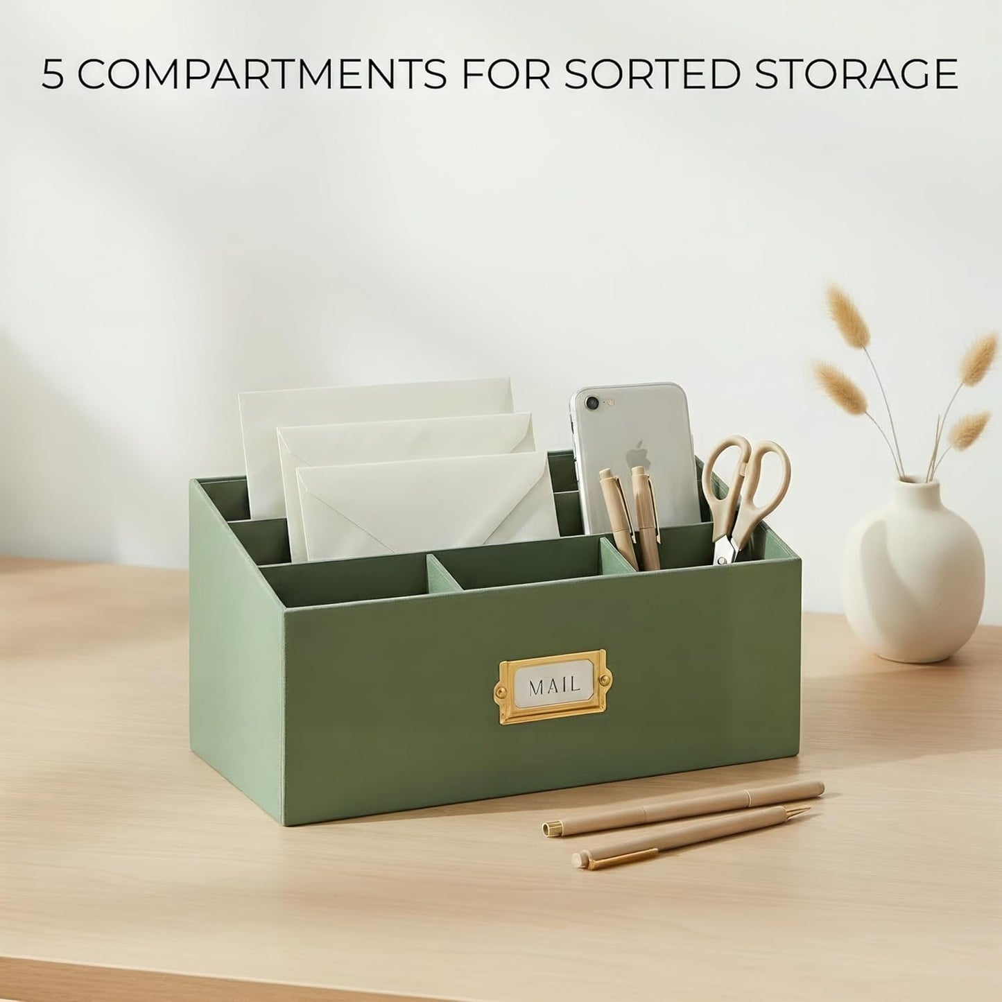 KIBAGA Stylish Linen Mail Organizer for Your Countertop – Easily Organizes Pens, Mail & More in Spacious Compartments on Any Desktop – The Perfect Desk Sorter for Paper & Office Essentials