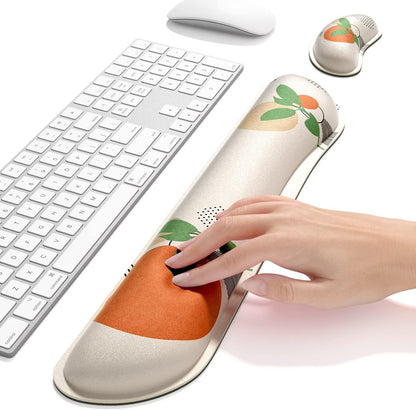 Dapesuom Enlarge Keyboard Wrist Rest, Memory Foam Wrist Cushion for Desk Mats Support, Cute Pain Relief Keyboard Mouse Pad Rests Set with Non-Slip Base for Gaming Laptop Office Computer, Green Leaf