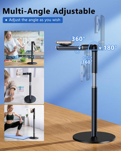 Angle Height Adjustable Magnetic Phone Stand for Desk [10"-25"] - Retractable Cell Phone Holder for Video Recording Cooking Excising Working -Aluminum iPhone 17 16 15 14 Pro Max Air Stand