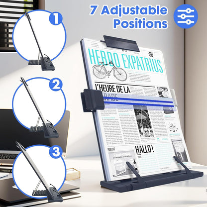Barelove Document Holder Paper Stand with 7 Adjustable Positions, Grey Paper Holder Stand for Desk When Typing for Reading A4 Letter, Books, Music Sheet, Receipts, Textbooks