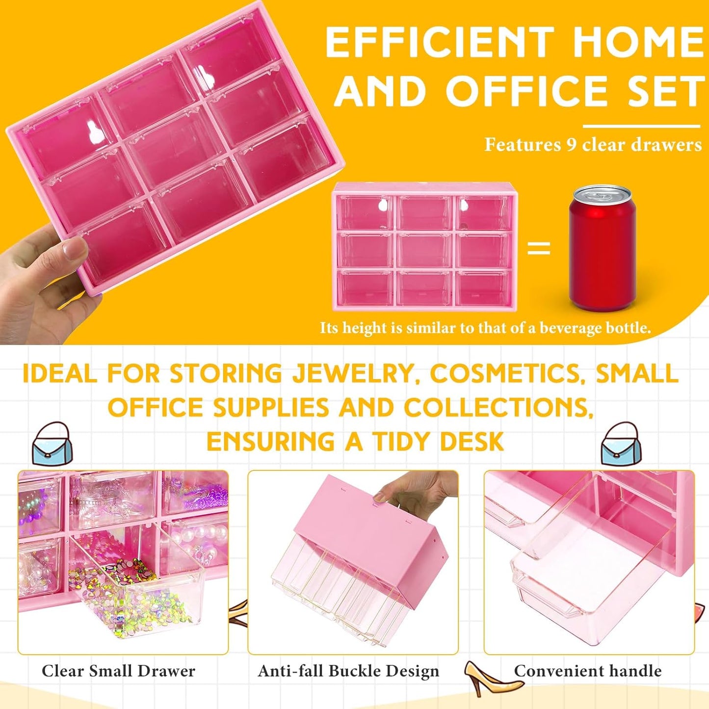 Wenqik 2 Pcs Mini Storage Drawers Teacher Toolbox Organizer with 9 Clear Drawers Small Plastic Desktop Teacher Desk Craft Organizer for Classroom Office 7" x 3. 9" x 4. 7"(Green)