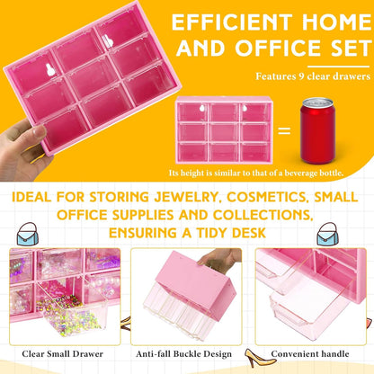 Wenqik 2 Pcs Mini Storage Drawers Teacher Toolbox Organizer with 9 Clear Drawers Small Plastic Desktop Teacher Desk Craft Organizer for Classroom Office 7" x 3. 9" x 4. 7"(Green)