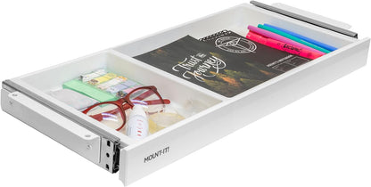 Mount-It! Under Desk Drawer Organizer with 2 Compartments, Shallow Low-Profile Slide-Out Desk Tray, 20.7″ x 8.9″ x 1.8″, Pull-Out Pencil Drawer for Traditional & Standing Desks - Black