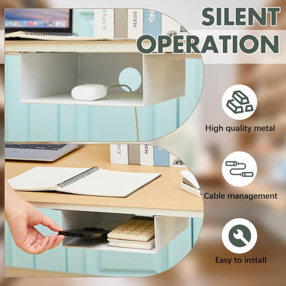 Yaocom 2 Pack Under Desk Hanging Shelf, Carbon Steel Storage Tray with Mute Felt Sheets, Mount Shelves Organizer for Office Home Workstation Gaming Desk Stand up(13x8x2.8 in/Storage Shelf,Black)