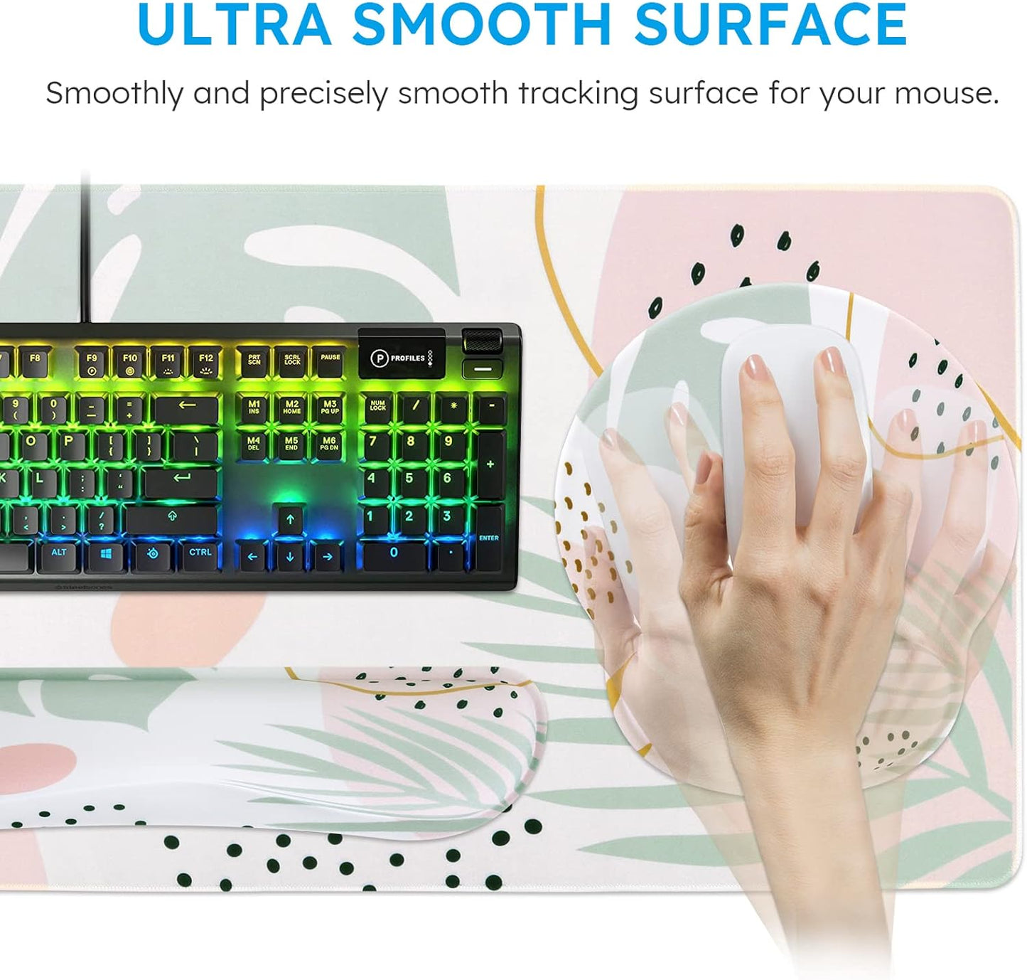iCasso Desk Mat, Gaming Mouse Pad Wrist Support Set,4in1 XXL Large Mousepad + Keyboard Wrist Rest+Mouse Wrist Rest+Coaster Set with Ergonomic Design for Home Office Table Computer-Penoy