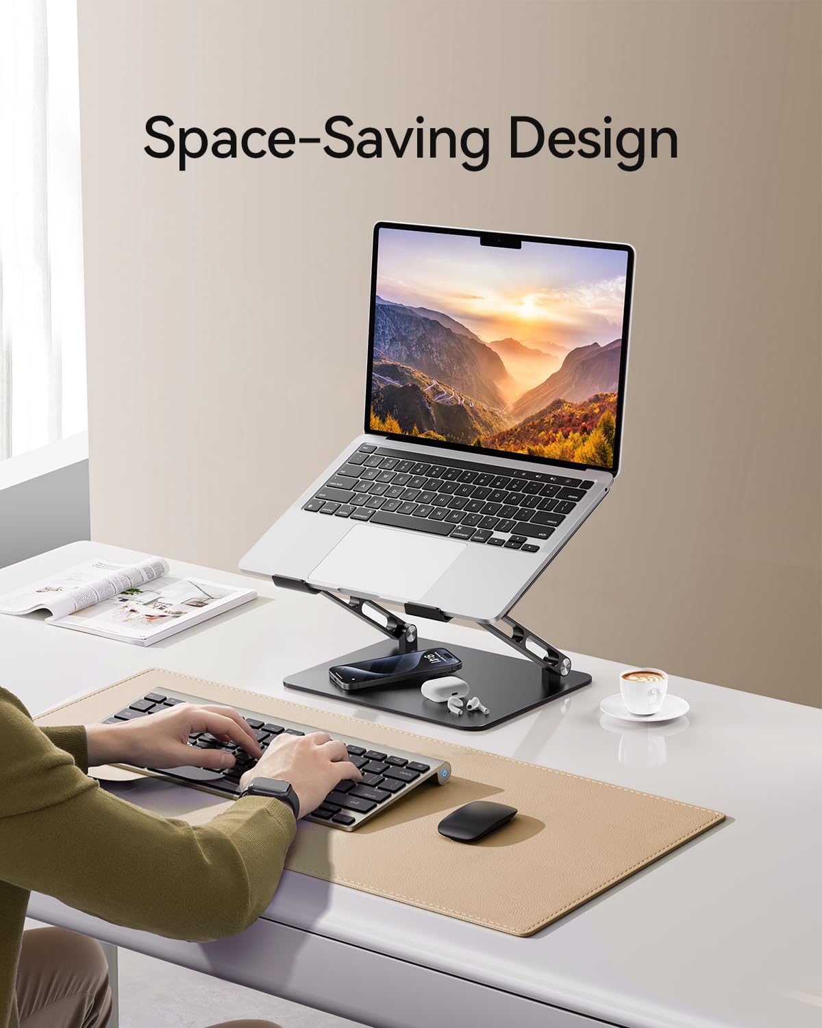 Orlian Foldable Aluminum Laptop Stand for 10-17.3" Laptops, Height Adjustable Portable Ergonomic Computer Holder, Space Saving Desk with Heat Dissipation. Compatible with MacBook/Dell/HP etc, Silver