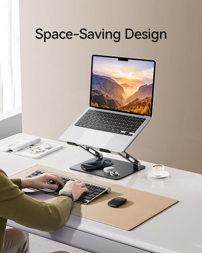 Orlian Foldable Aluminum Laptop Stand for 10-17.3" Laptops, Height Adjustable Portable Ergonomic Computer Holder, Space Saving Desk with Heat Dissipation. Compatible with MacBook/Dell/HP etc, Silver
