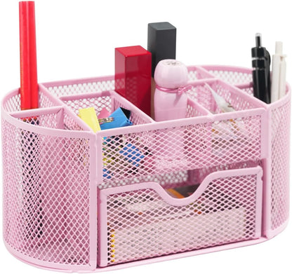 Newkita Desktop Organizer with Pencil Pen Holder and Accessories Offering 8 Compartments and 1 Drawer for Home, School and Office. (Cherry Blossom Pink)