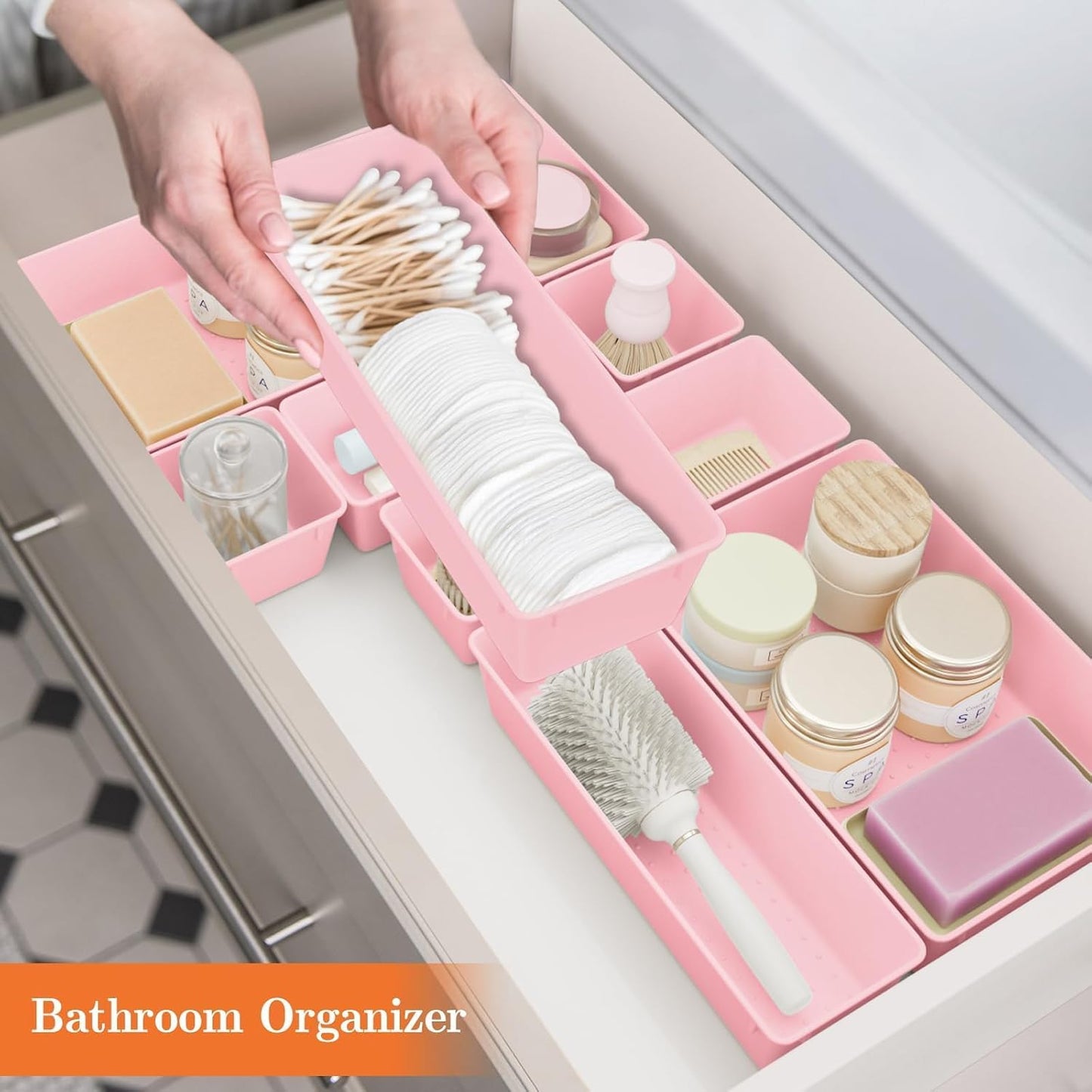 SpaceHacks 25 PCS Plastic Drawer Organizer Set, 4-Size Versatile Organizer Tool Trays & storage Bins for Makeup, Jewelry, and Gadgets in Bathroom, Bedroom and Office,Clear Black