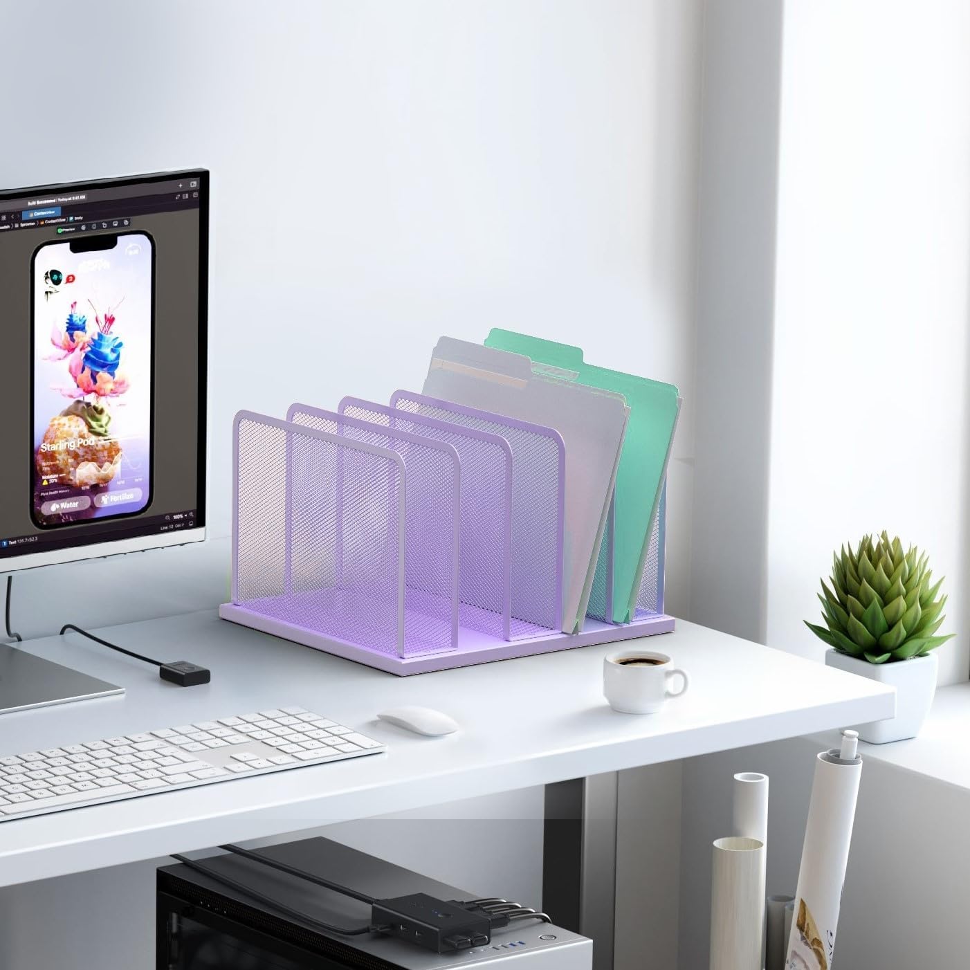 Kuntine.B Desk File Organizer 5 Sections Upright Mesh Desktop Organizer File Sorter Office Organization File Holder for Home, Office & Classroom