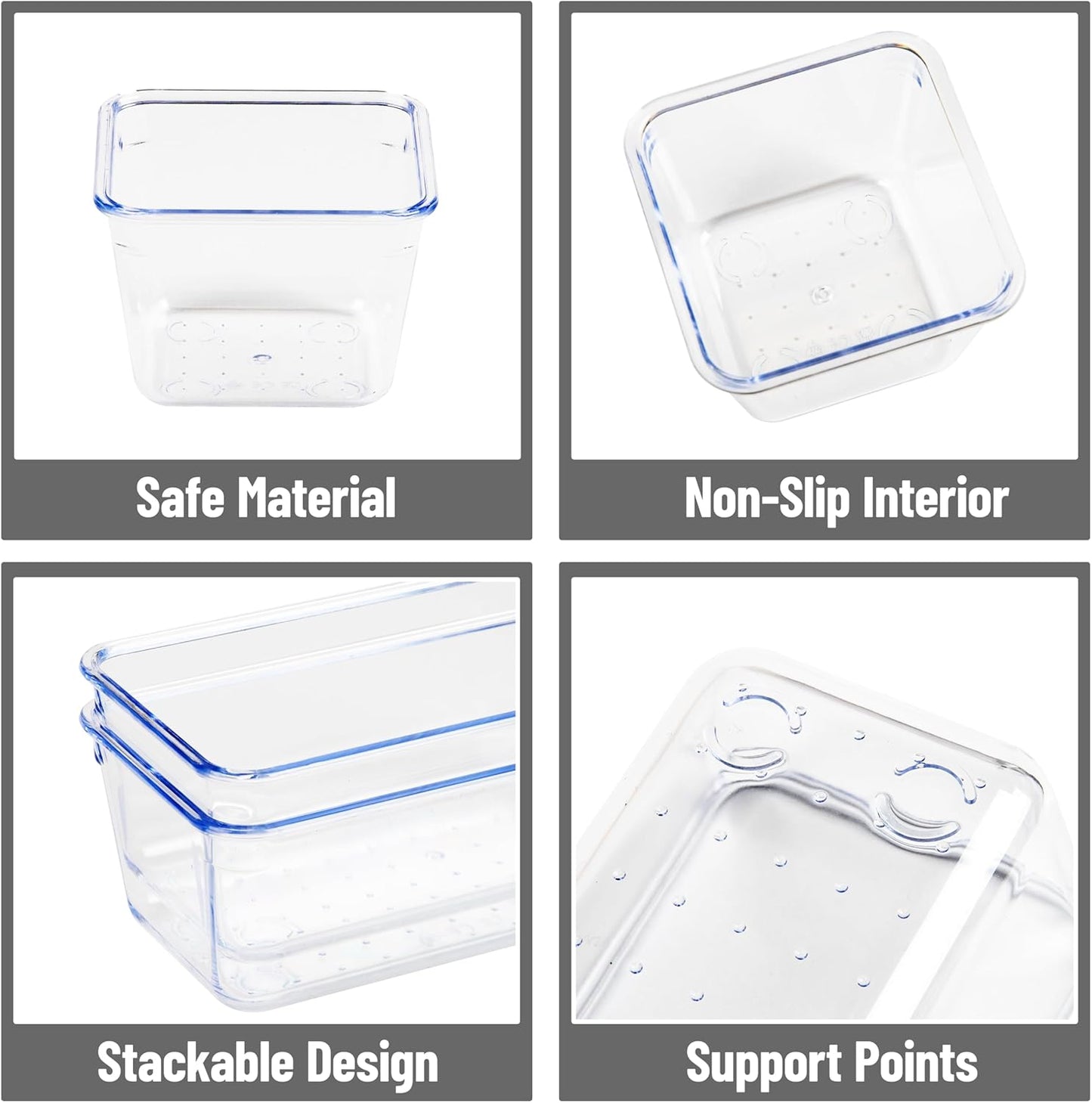 Mind Reader 8-Piece Drawer Organizer Set, Storage Trays for Kitchen, Bathroom, Office, Makeup, Jewelry & More, Junk Drawer Tray, Utensil Holder, Plastic, Clear