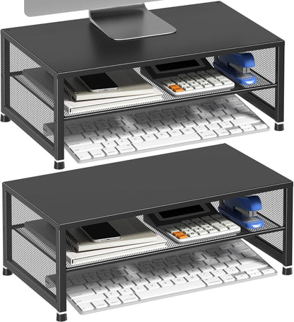 ECOLOVI 2-Tier Computer Monitor Stand Riser, Desk Organizer for Monitor, Printer & Laptop Stand, Desktop Workspace Organizers for Office Supplies(Black)