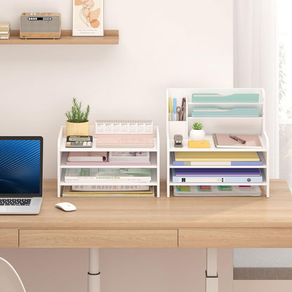 Bamboo Desk Organizer Mail Holder Countertop Letter Tray File Organizer for Desk Letter Sorter Paper File Storage for School Home Office Supplies