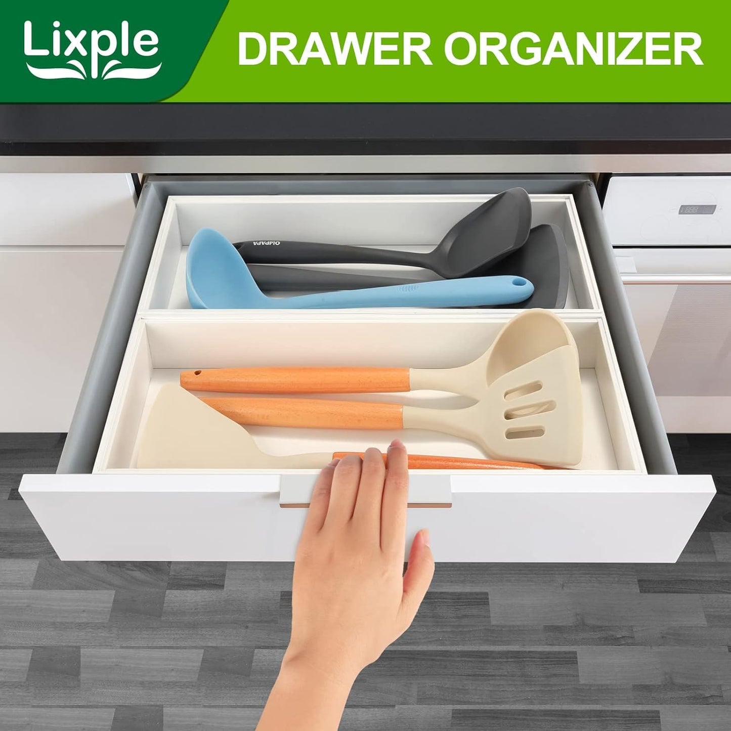 Lixple Bamboo Drawer Organizer, Cutlery Silverware Organizer for Kitchen Drawer, Stackable Utensil Organizer, 2 Pcs Flatware Organizer for Drawer, Wooden Storage Box Tray (Bamboo, 9 X 6 X 2 Inch)