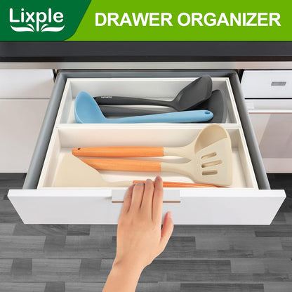 Lixple Bamboo Drawer Organizer, Cutlery Silverware Organizer for Kitchen Drawer, Stackable Utensil Organizer, 2 Pcs Flatware Organizer for Drawer, Wooden Storage Box Tray (Bamboo, 9 X 6 X 2 Inch)