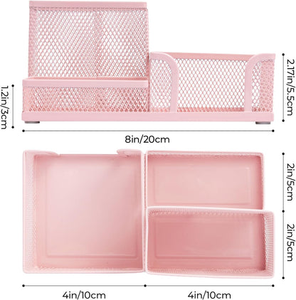 M&G Mesh Pen Holder Desk Organizers Pencil Holder for Desk Black, 3 Compartments Metal Office Supply Organizer with Sticky Notes Holder for School Home Office