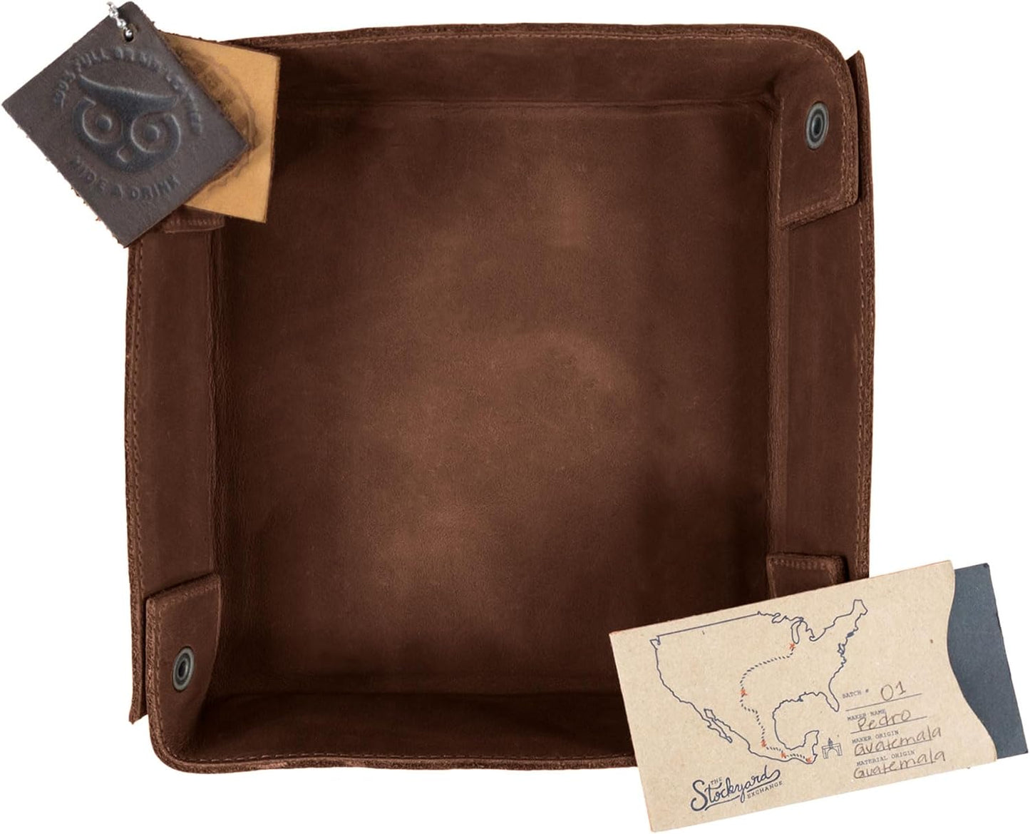 Hide & Drink, Leather Catchall Tray, Easy Access Organizer for Keys, Coins, Change, Jewelry, Watches, Smartphones, Durable, Vintage Style, Handmade :: Bourbon Brown