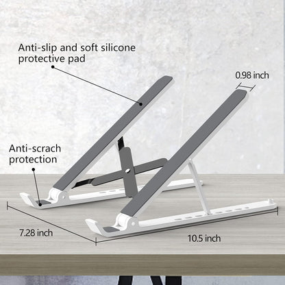 Laptop Stand for Desk, Adjustable Laptop Riser Foldable Portable Laptop Holder, Ventilated Cooling Notebook Stand for 10-15.6” Laptop,Tablet-White