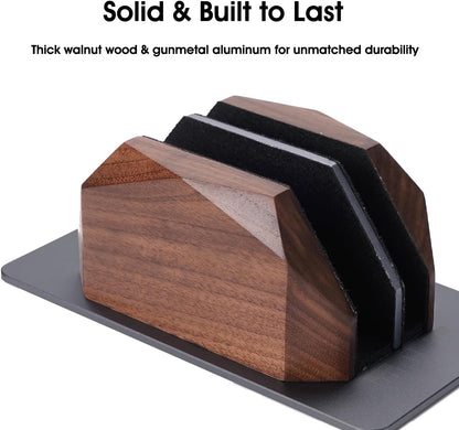 Walnut Wood Vertical Laptop Stand, Dual Slot Wooden Laptop Holder Vertical for Desk, Width Adjustable Dock Compatible with MacBook Pro and Universal Gaming Laptops