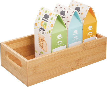 mDesign Kitchen Storage Box – Open-Top Bamboo Storage Tray with Handles – Versatile Cupboard Organiser for Shelves, Pantries, Surfaces and Cupboards – Natural