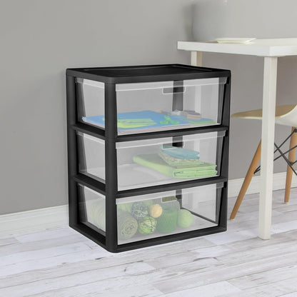 3-Drawer Storage Tower with Removable Clear Plastic Bins, Tool-Free Assembly, Multiple Sizes for Home Office (15.7"W)
