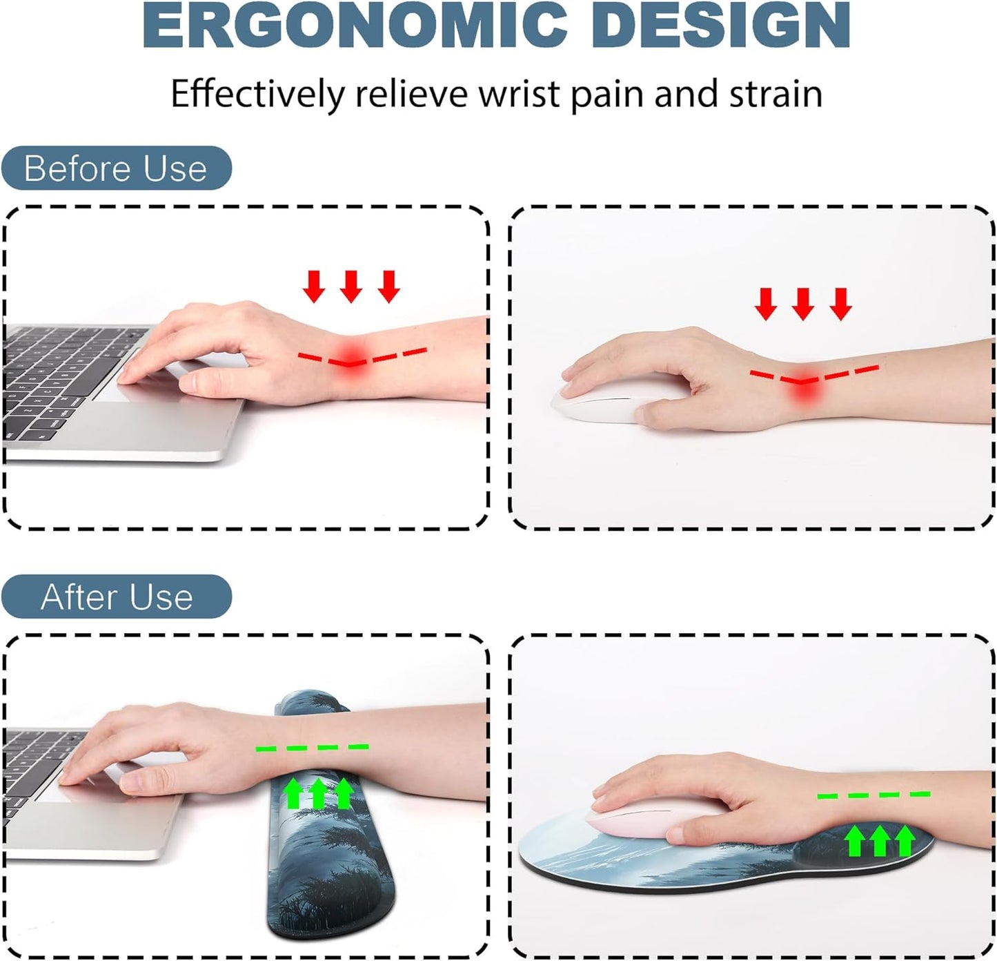 Ergonomic Mouse Pad with Wrist Rest and Keyboard Wrist Rest, Memory Foam Wrist Rest for Computer Keyboard, Easy Typing, Pain Relief, Mouse Pad Wrist Support for Gaming,Office, Laptop, Black Flower