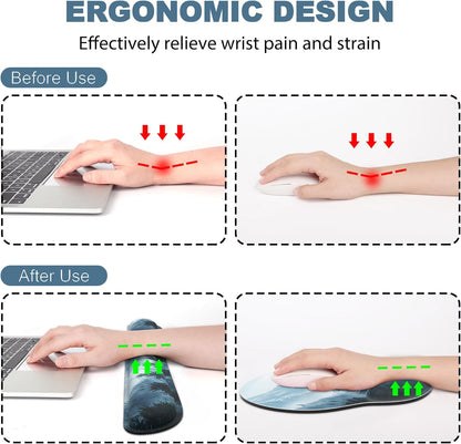 Ergonomic Mouse Pad with Wrist Rest and Keyboard Wrist Rest, Memory Foam Wrist Rest for Computer Keyboard, Easy Typing, Pain Relief, Mouse Pad Wrist Support for Gaming,Office, Laptop, Black Flower