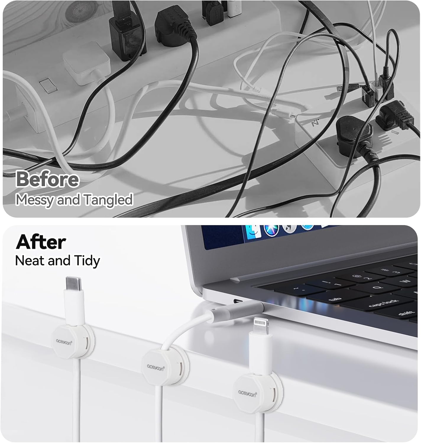 aceyoon 12 Pack Cable Clips, Strong Magnetic Cord Organizer Adhesive Cord Holder for Desk, Wire Holders for Cords for Nightstand/Home/Office/Car/Cubicle/Phone Charger/Computer