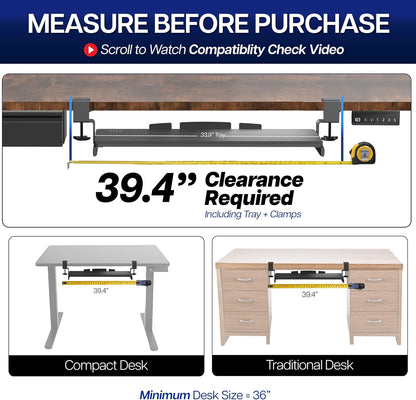 VIVO Large Clamp-on Computer Keyboard and Mouse Under Desk Slider Tray, 27 x 11 inch Pull Out Platform Drawer, White, MOUNT-KB05W