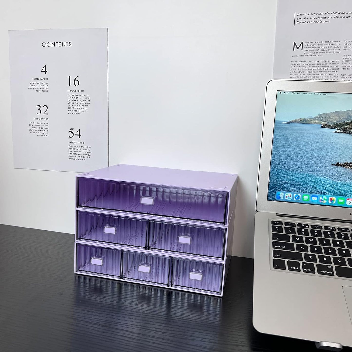 Desk Drawer Organizer, Stackable Plastic Storage Drawer, Grocery Organizer For Stationery/Office Supplies (Blue, 3 Compartment)