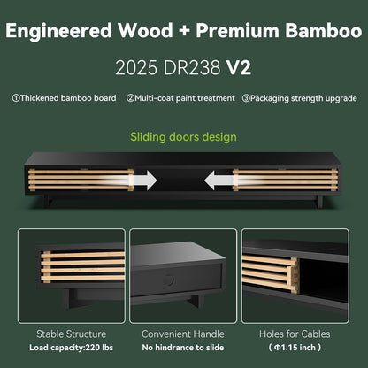 Monitor Stand Riser with Sliding Door, Computer Laptop Stand Desk Shelf Organizer with Storage (Natural Bamboo, 25 Inch)